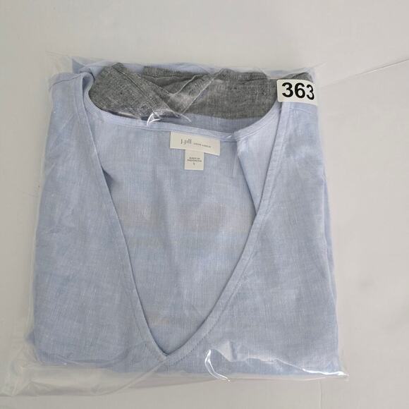 J. Jill Love Linen A-Line Dress Size L Powder Blue Coastal V-Neck Striped Hem - Picture 10 of 10